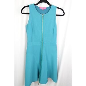 Catherine Malandrino Dress Small Blue Sleeveless Fit Flare  Zipper Stretch Beach